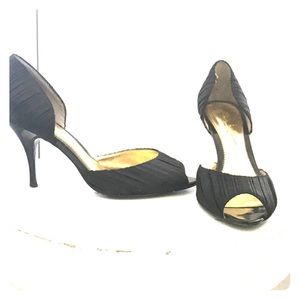 Nicole Miller black satin heels